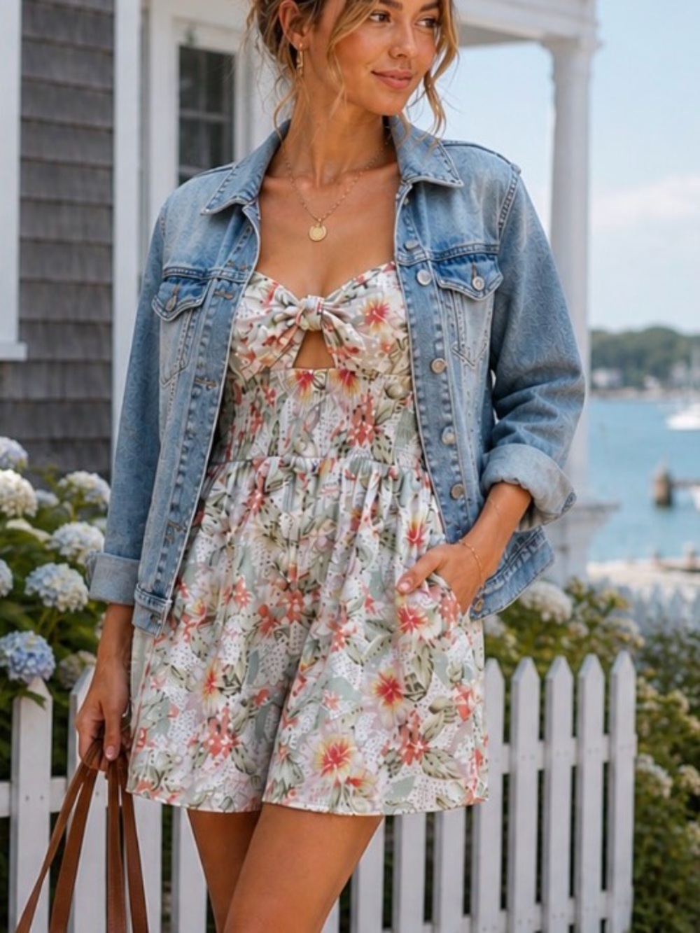 Rebecca Taylor Floral Multi-Color Tie-Front Romper
